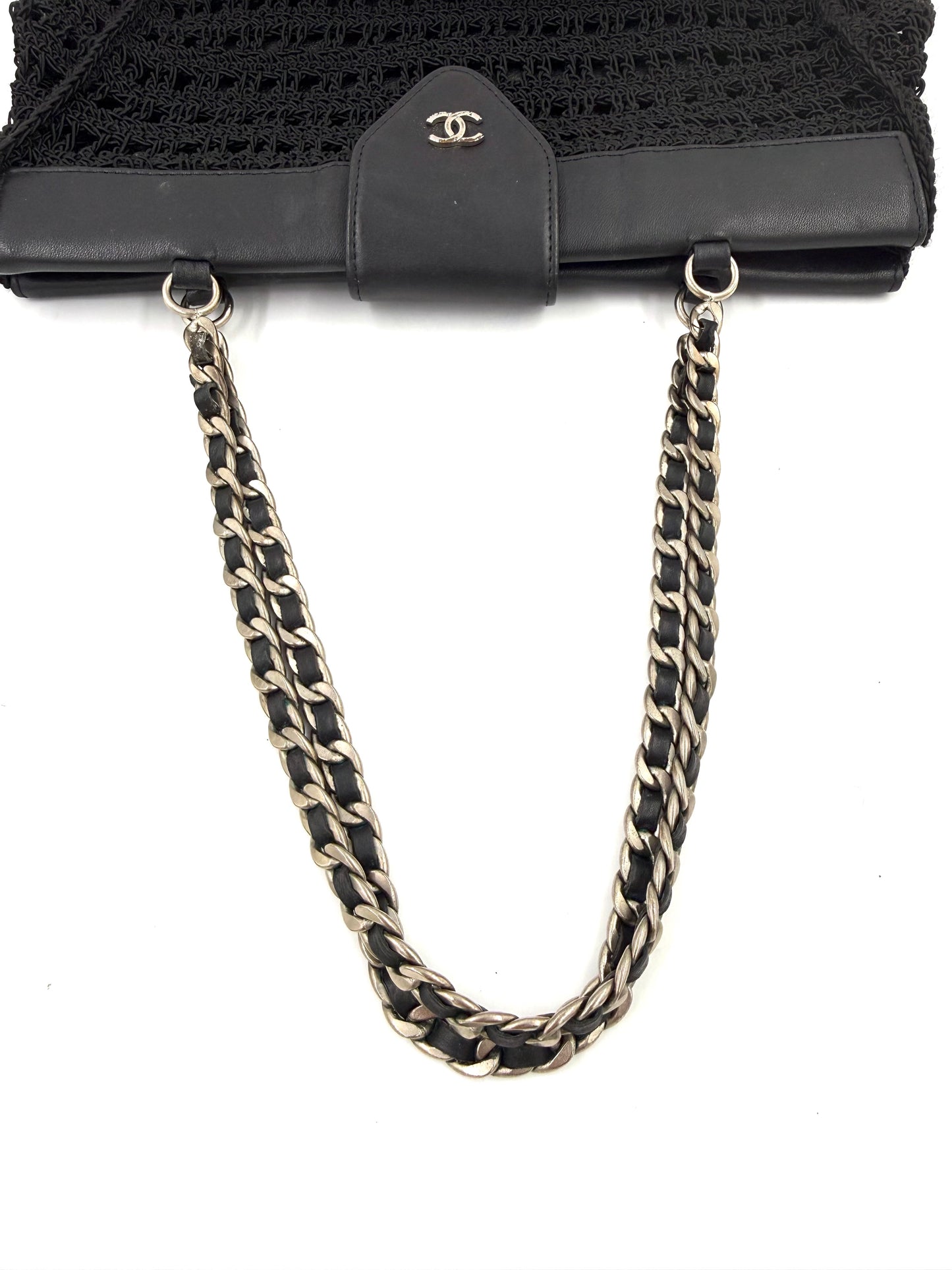 CHANEL Vintage CC Shoulder Crochet Woven schwarz