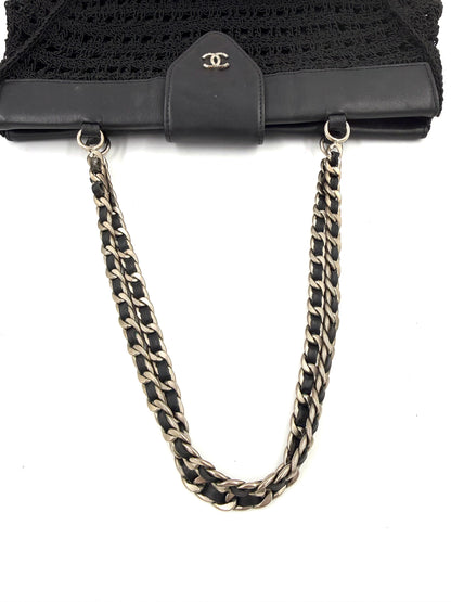 CHANEL Vintage CC Shoulder Crochet Woven schwarz