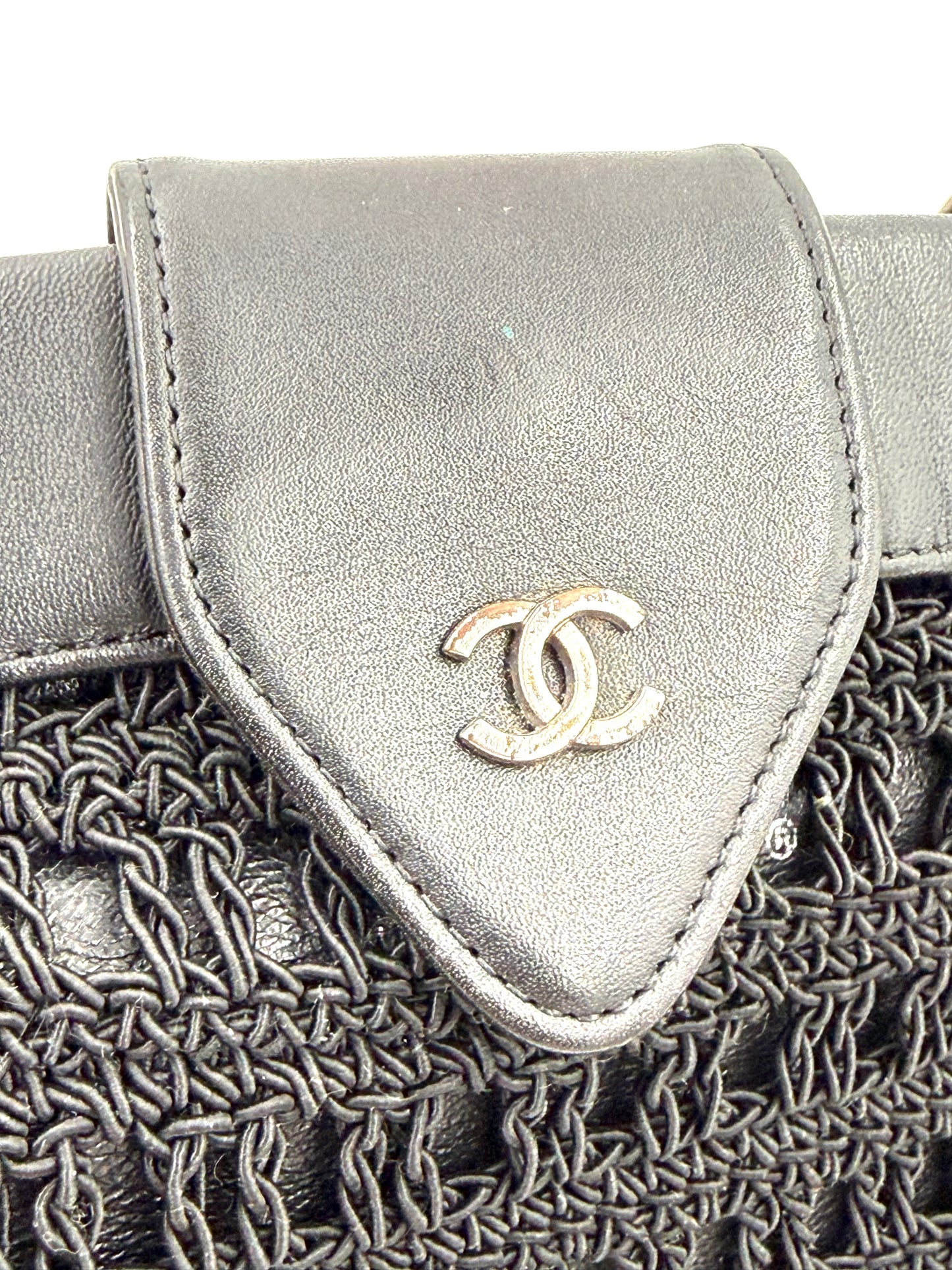 CHANEL Vintage CC Shoulder Crochet Woven schwarz