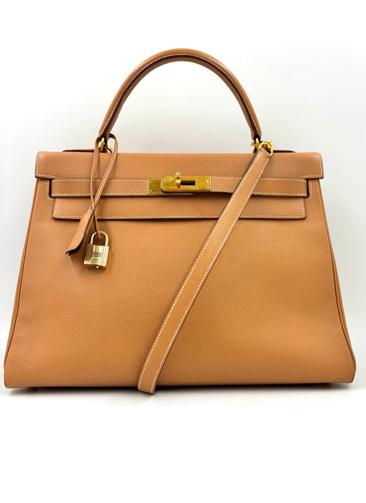 HERMÈS Kelly 32 Courchevel gold GHW
