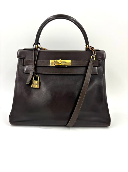 HERMÈS Vintage Kelly 28 dunkelbraun GHW