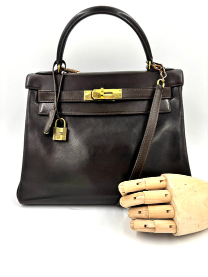 HERMÈS Vintage Kelly 28 dunkelbraun GHW