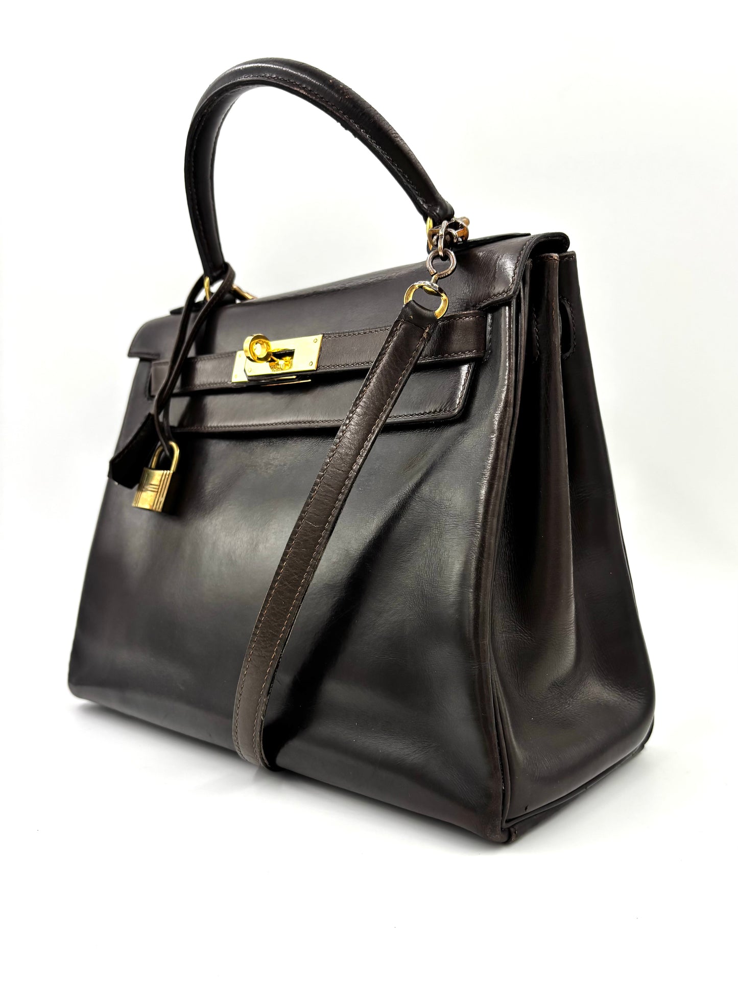 HERMÈS Vintage Kelly 28 dunkelbraun GHW