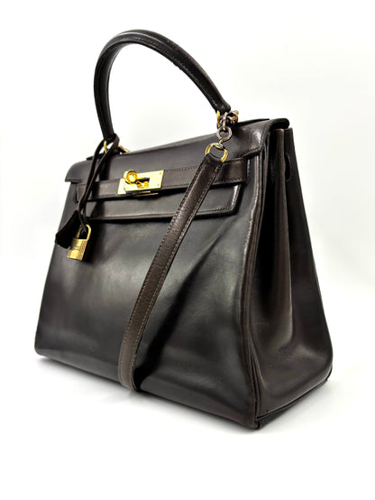 HERMÈS Vintage Kelly 28 dunkelbraun GHW