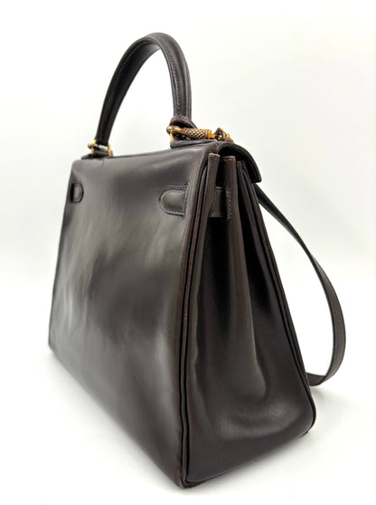 HERMÈS Vintage Kelly 28 dunkelbraun GHW
