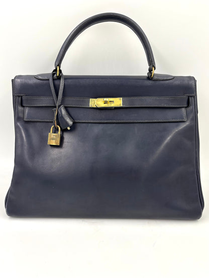 HERMÈS Vintage Kelly 35 navy GHW