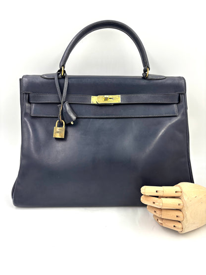 HERMÈS Vintage Kelly 35 navy GHW