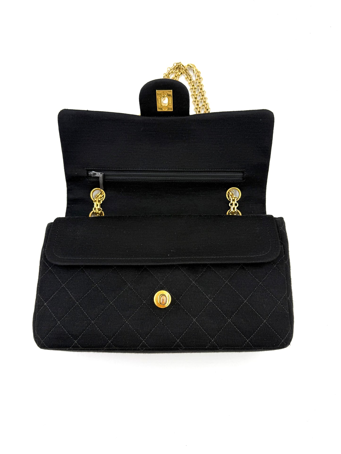 CHANEL Timeless Double Flap medium schwarz Jersey GHW