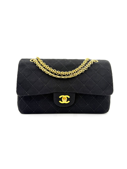 CHANEL Timeless Double Flap medium schwarz Jersey GHW