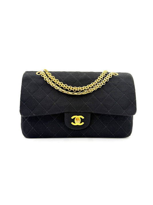 CHANEL Timeless Double Flap medium schwarz Jersey GHW