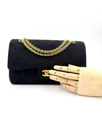 CHANEL Timeless Double Flap medium schwarz Jersey GHW