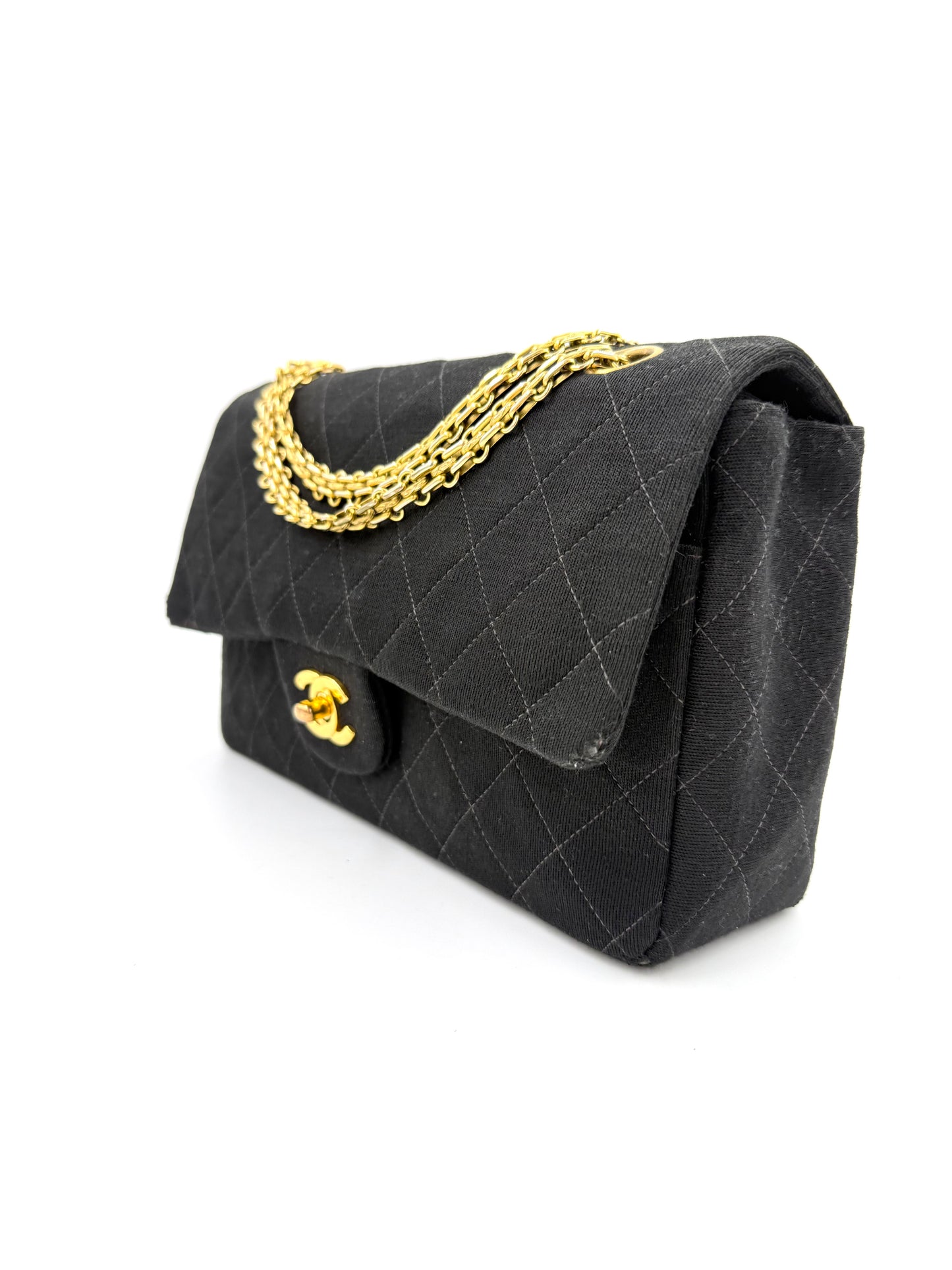 CHANEL Timeless Double Flap medium schwarz Jersey GHW