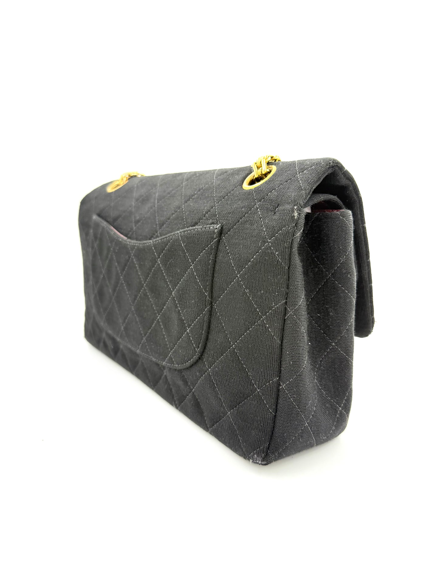 CHANEL Timeless Double Flap medium schwarz Jersey GHW