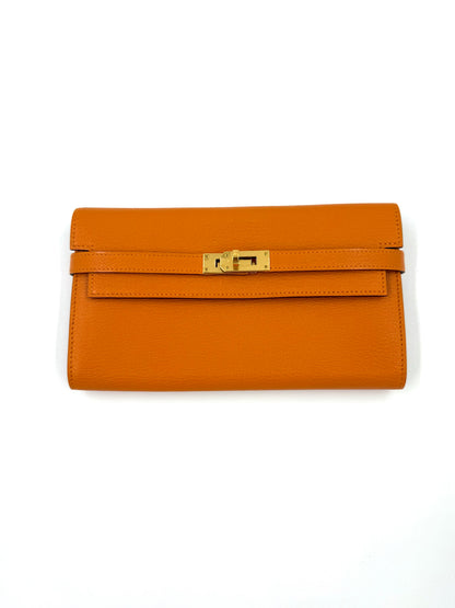 HERMÈS Kelly Long Wallet orange GHW