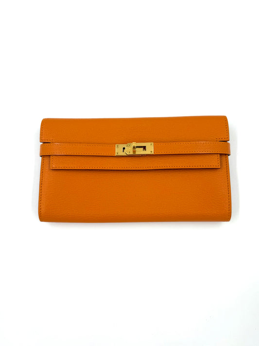 HERMÈS Kelly Long Wallet orange GHW