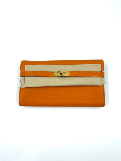 HERMÈS Kelly Long Wallet orange GHW