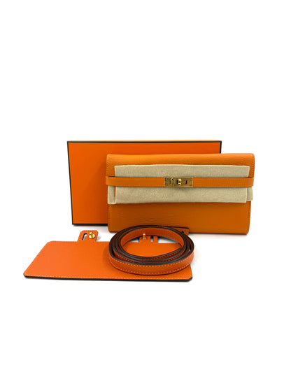HERMÈS Kelly Long Wallet orange GHW