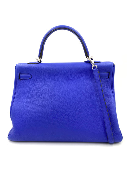 HERMÈS Kelly 35 Retourné Bleu Royal Taurillon Clemence Leder