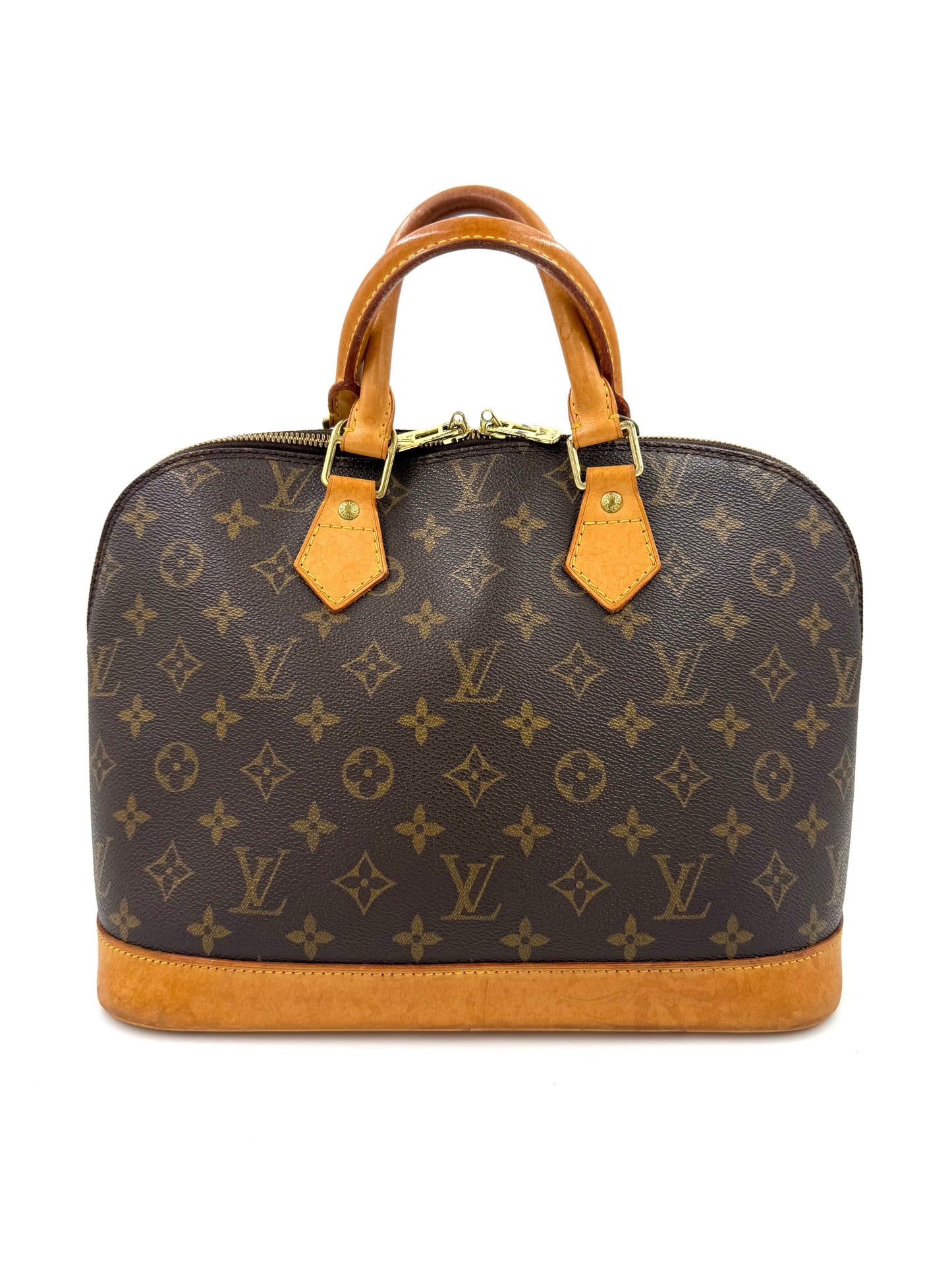 LOUIS VUITTON Alma PM Monogram Canvas elegante Designer Handtasche aus beschichtetem Canvas mit Ledergriffen und goldfarbenen Details