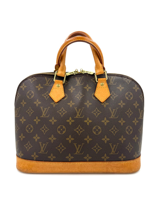 LOUIS VUITTON Alma PM Monogram Canvas elegante Designer Handtasche aus beschichtetem Canvas mit Ledergriffen und goldfarbenen Details