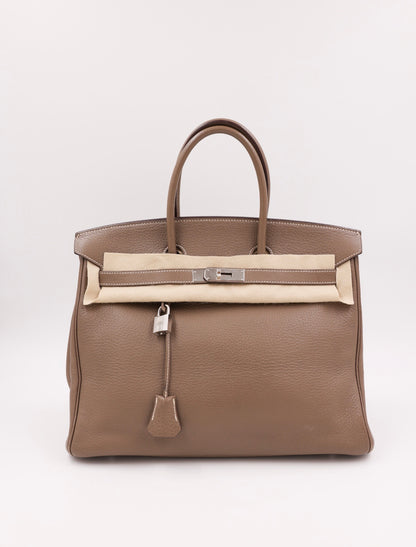 HERMÈS Birkin 35 Clemence Etoupe PHW
