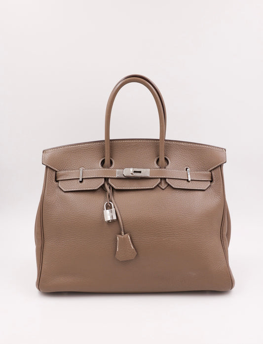 HERMÈS Birkin 35 Clemence Etoupe PHW