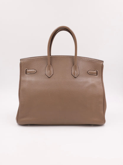 HERMÈS Birkin 35 Clemence Etoupe PHW