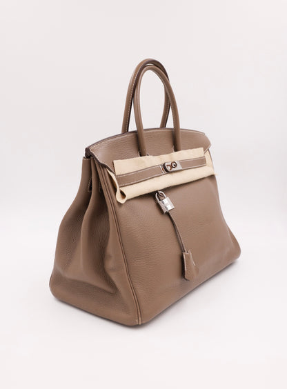 HERMÈS Birkin 35 Clemence Etoupe PHW