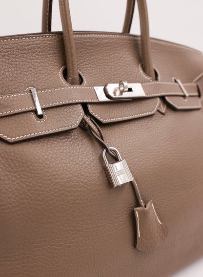 HERMÈS Birkin 35 Clemence Etoupe PHW
