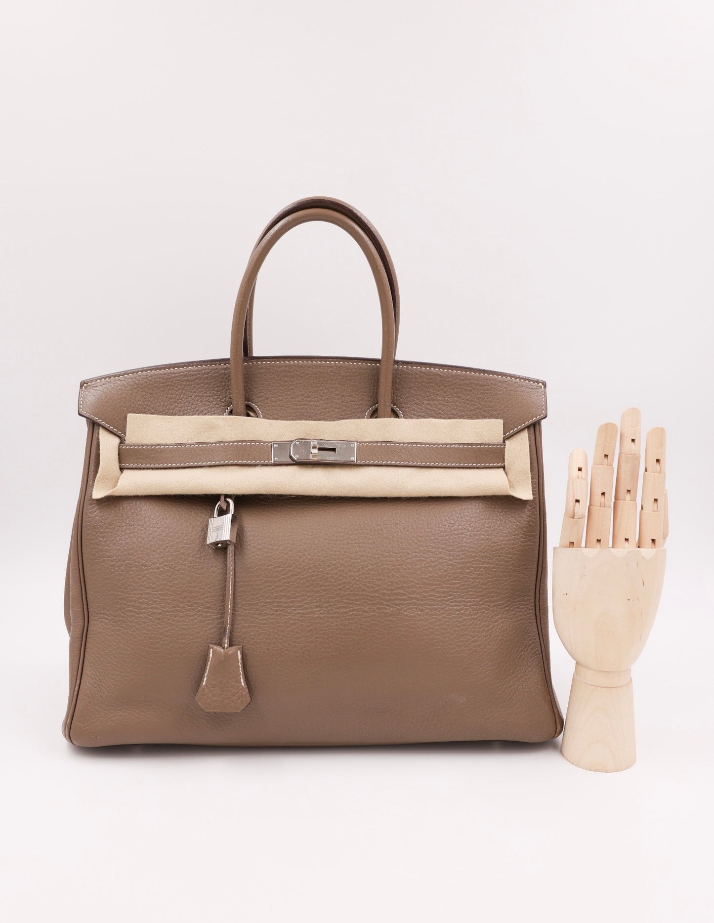 HERMÈS Birkin 35 Clemence Etoupe PHW