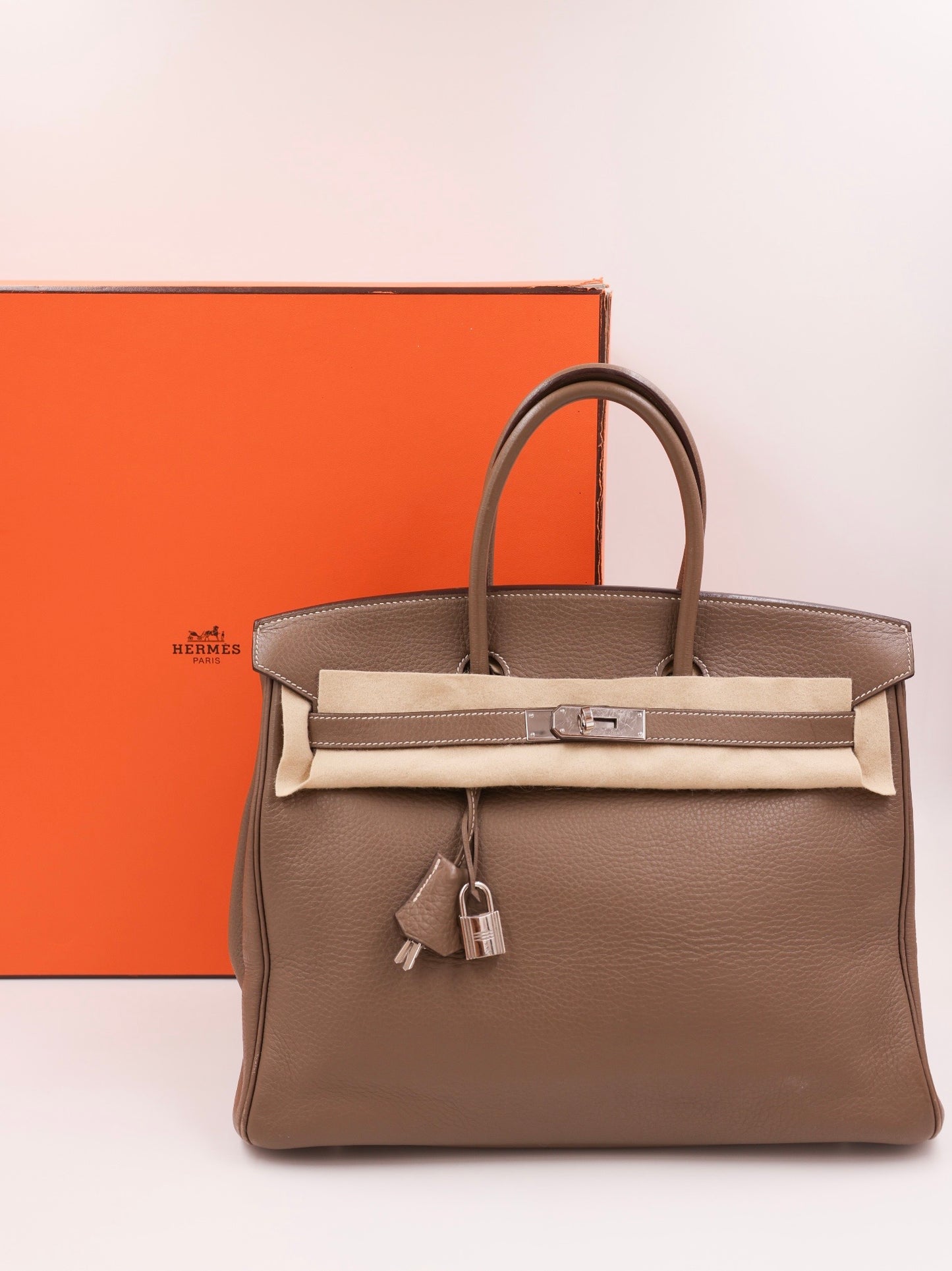 HERMÈS Birkin 35 Clemence Etoupe PHW