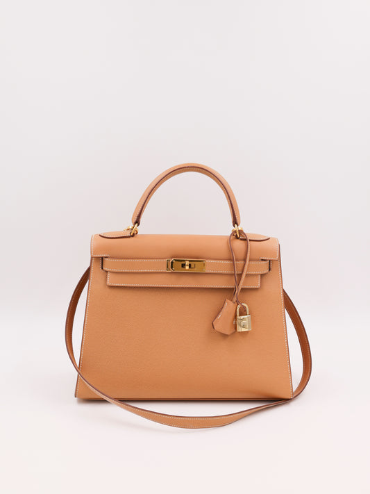 HERMÈS Kelly 28 Courchevel gold GHW