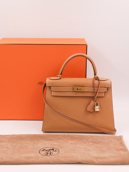 HERMÈS Kelly 28 Courchevel gold GHW