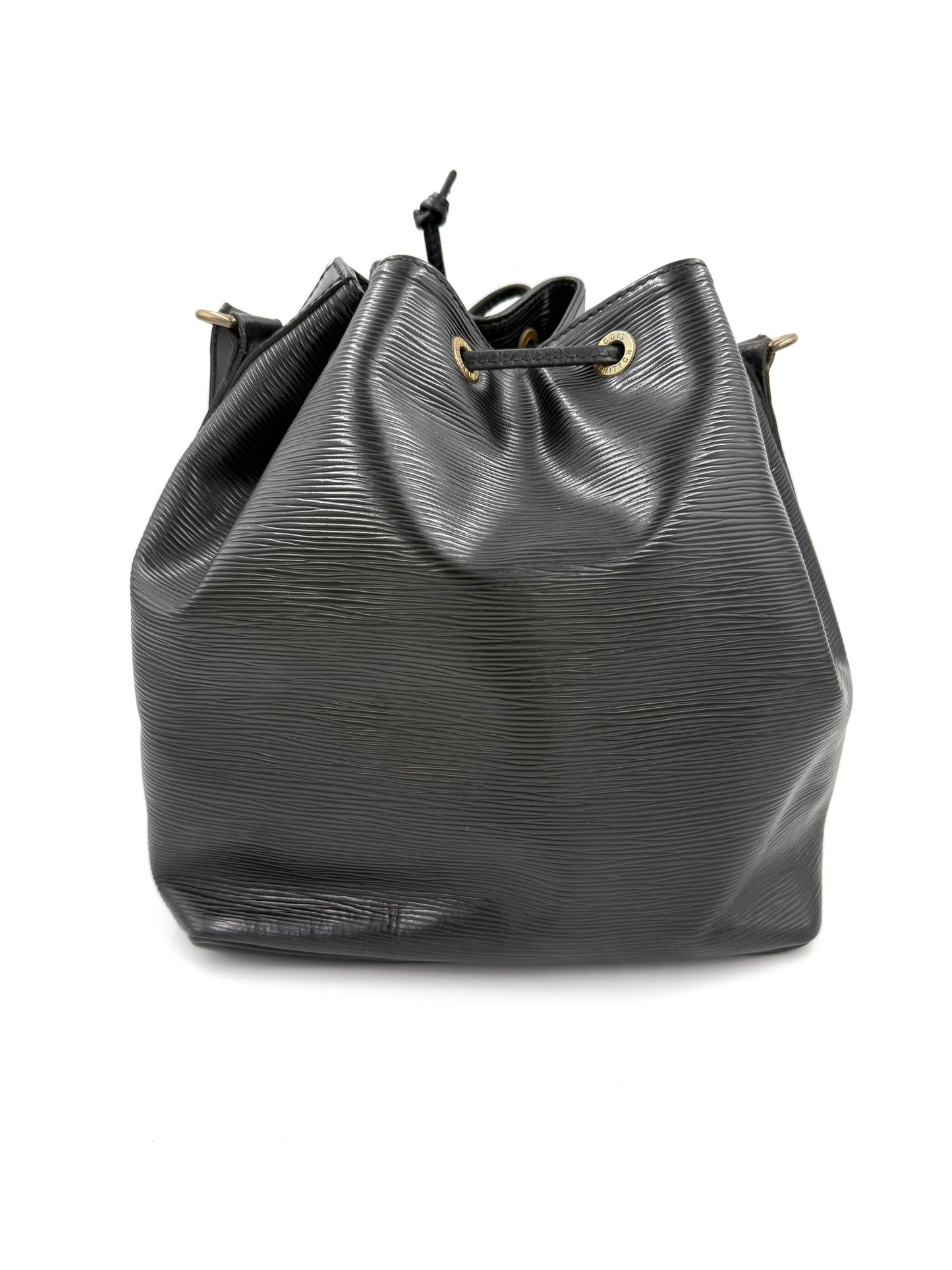 LOUIS VUITTON Noe petit Epi schwarz aus strukturiertem Leder mit Zugband und goldfarbenen Ösen als Designerhandtasche