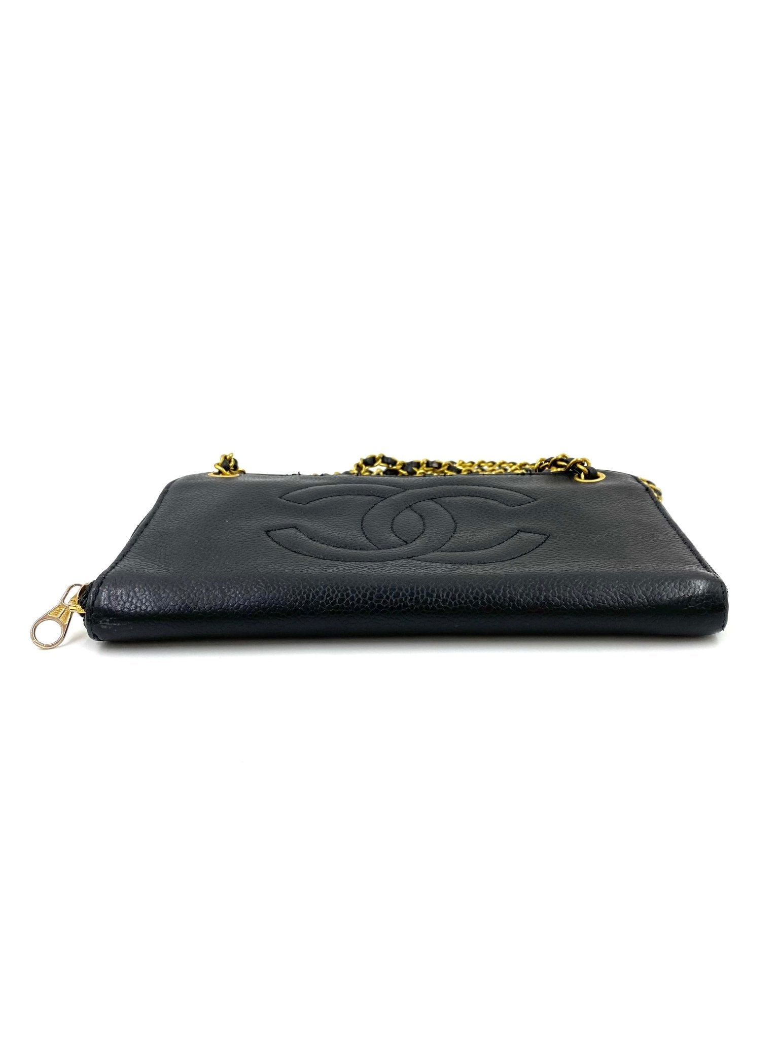 Vintage CHANEL Wallet on Chain Caviarleder schwarz Clutch Macarons