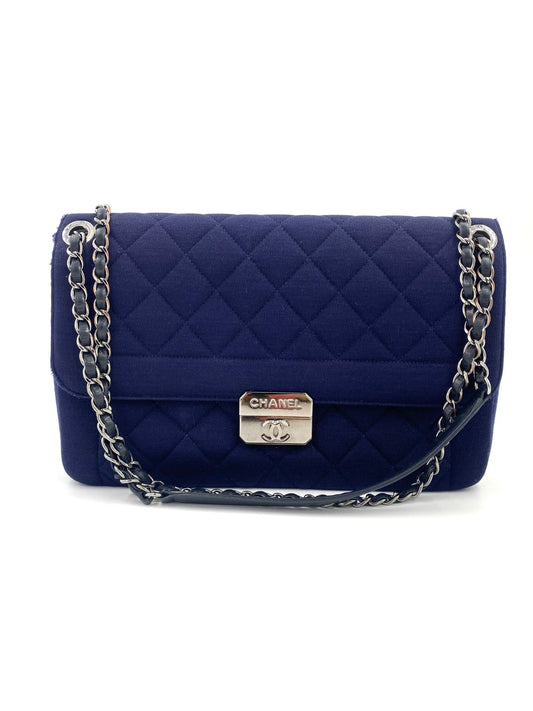 CHANEL Single Flap Bag Jumbo Jersey navy - Clutch & Macarons - 20408304 - Clutch & Macarons - 