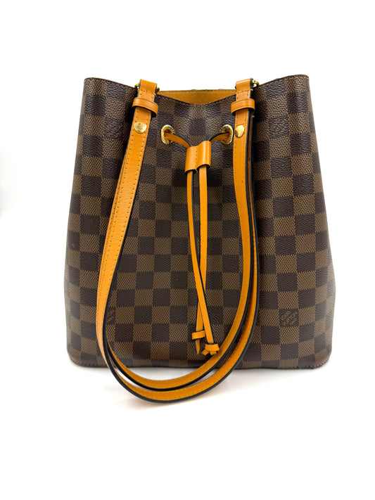 LOUIS VUITTON NeoNoe Damier Ebene Canvas braune Designerhandtasche mit Schachbrettmuster und Lederdetails