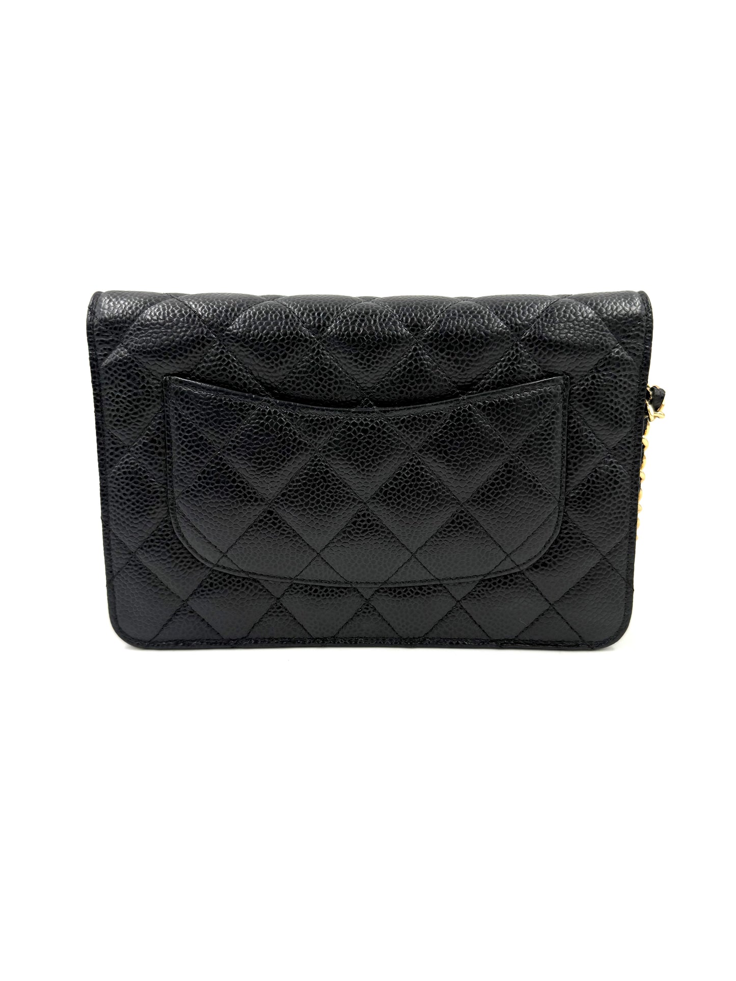 CHANEL Wallet on Chain Caviarleder schwarz GHW elegante gesteppte Clutch mit Außenfach und goldfarbenen Details