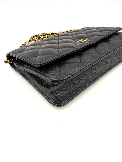 CHANEL Wallet on Chain Caviarleder schwarz GHW elegante Clutch mit gesteppter Oberfläche und goldfarbener Kette