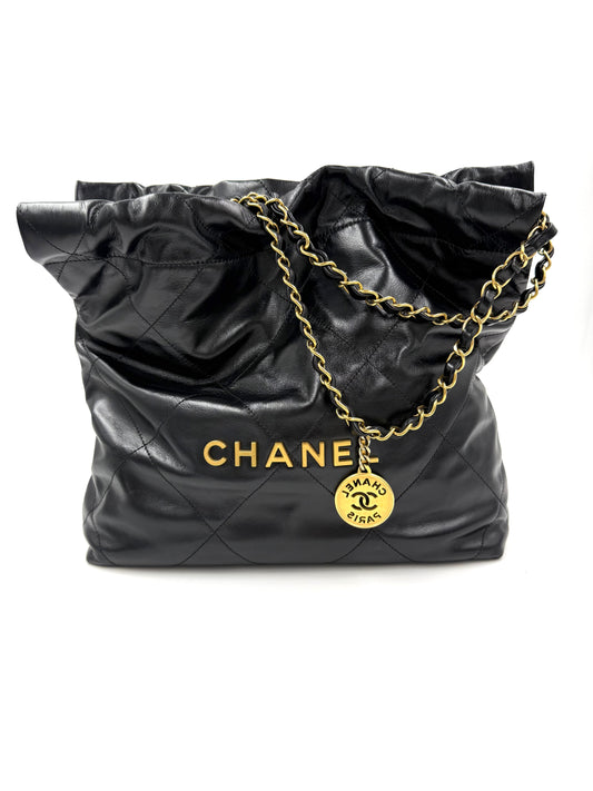 CHANEL 22 Hobo Medium schwarz GHW schwarze Designerhandtasche mit goldener Kette und Logo