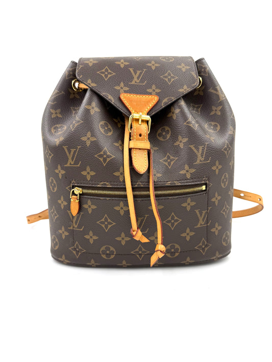 LOUIS VUITTON Montsouris MM Monogram Canvas Rucksack in braun mit klassischem Monogram-Print und goldener Schnalle