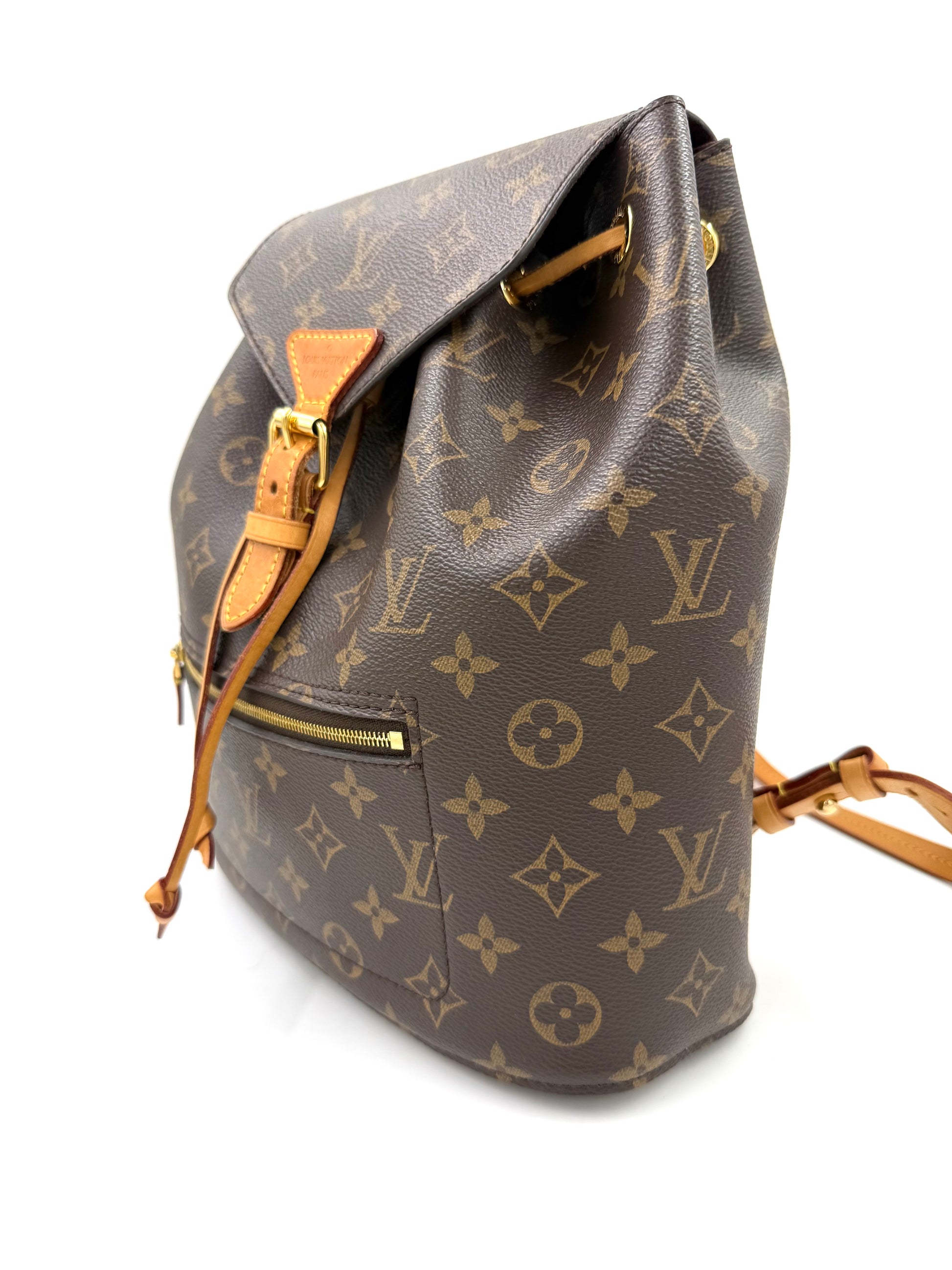 LOUIS VUITTON Montsouris MM Monogram Canvas Rucksack aus hochwertigem Canvas mit Lederakzenten in Braun und Beige