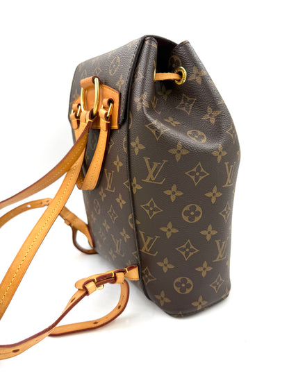 LOUIS VUITTON Montsouris MM Monogram Canvas Rucksack aus Canvas mit Lederdetails und goldfarbenen Beschlägen