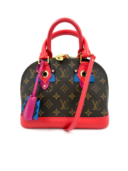 LOUIS VUITTON Alma BB Love Birds Designer Handtasche in Monogram Canvas mit roten und blauen Akzenten