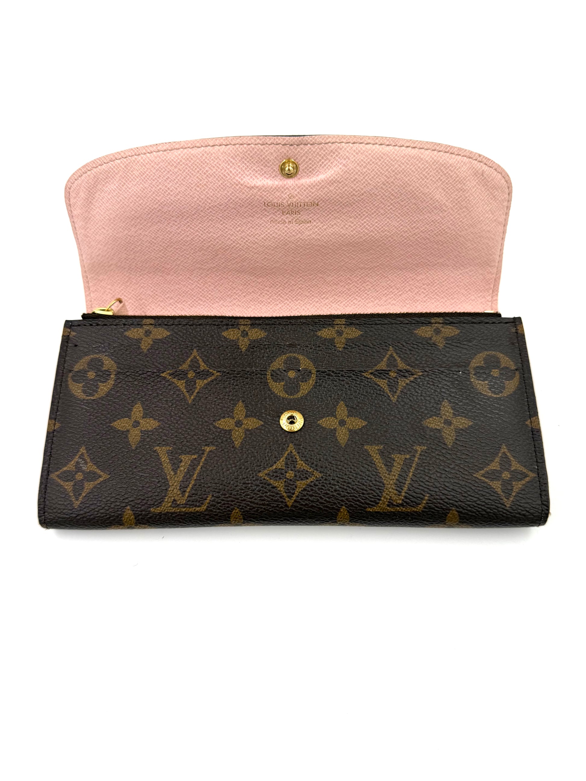 LOUIS VUITTON Emilie Monogram Canvas rose Ballerine Geldbörse mit rosafarbenem Innenfutter und verziertem Monogramm-Muster