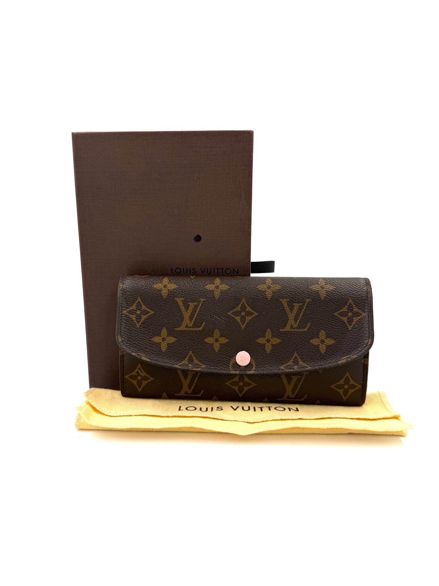 LOUIS VUITTON Emilie Monogram Canvas rose Ballerine Geldbörse mit klassischem Monogramm und rosafarbenem Druckknopfverschluss