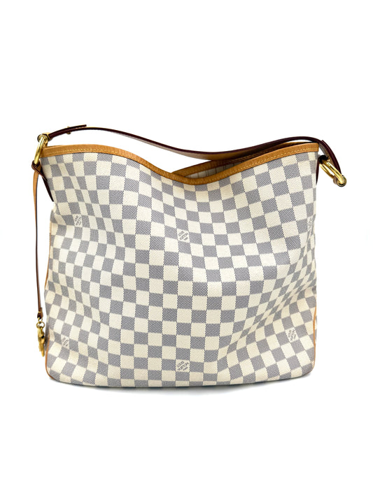 LOUIS VUITTON Delightful MM Damier Azur Schultertasche mit Karomuster in Weiß und Beige