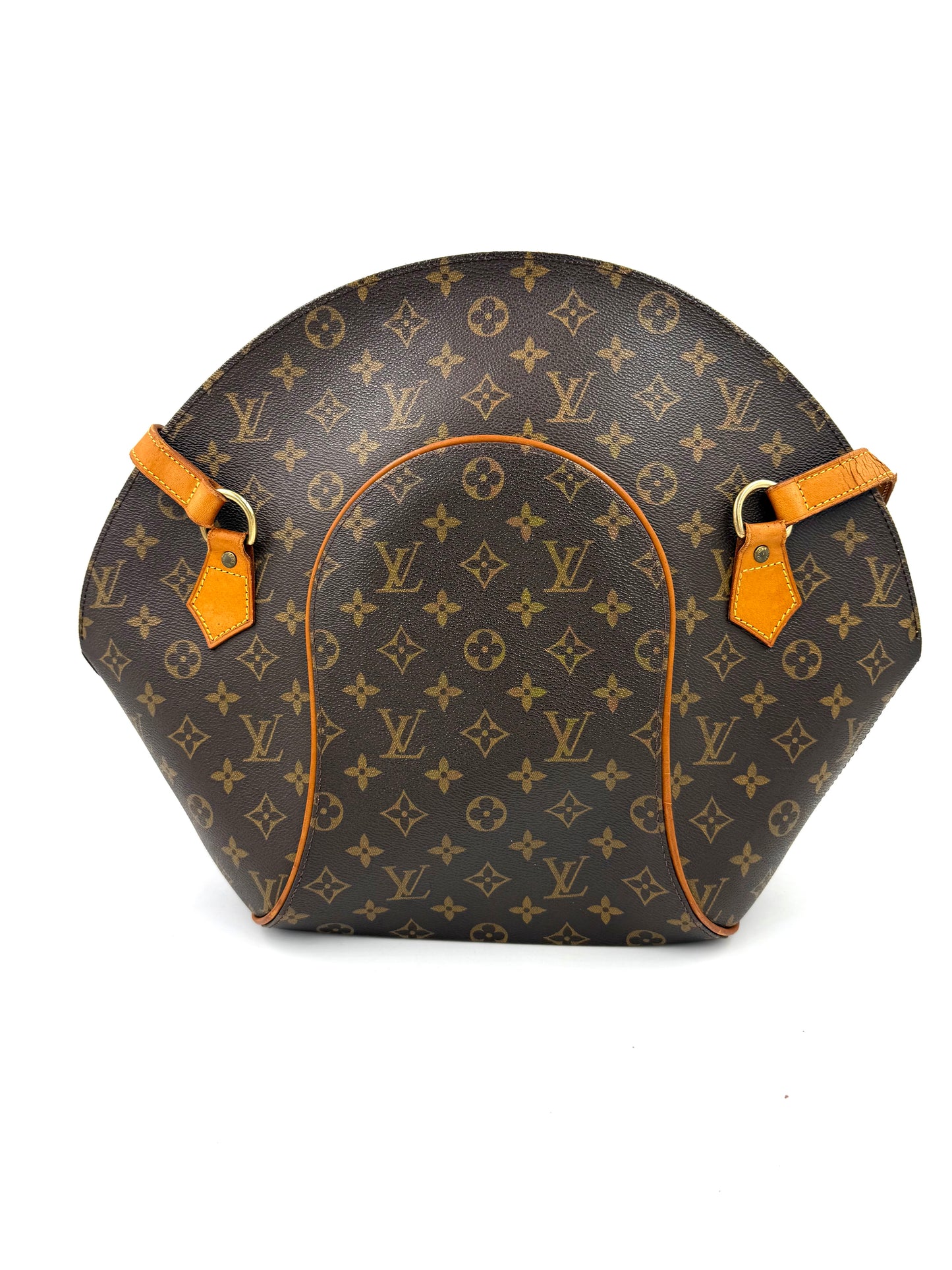 LOUIS VUITTON Ellipse GM Monogram Canvas große Designerhandtasche aus Canvas mit Ledergriff in Braun und Cognacfarben