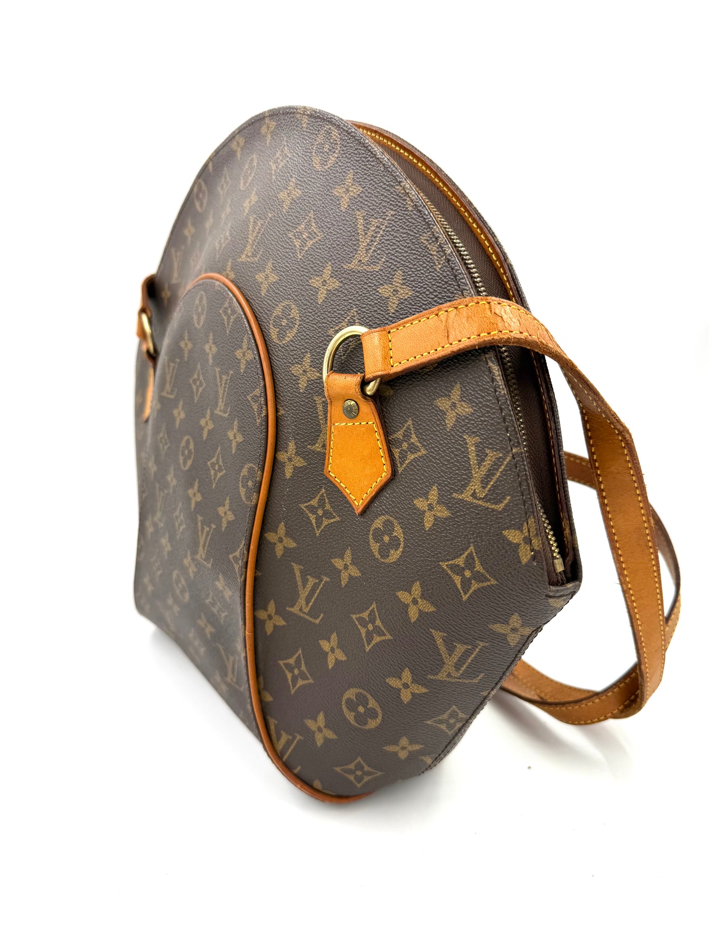 LOUIS VUITTON Ellipse GM Monogram Canvas große Designerhandtasche aus Canvas mit cognacfarbenem Leder und verstellbarem Schulterriemen
