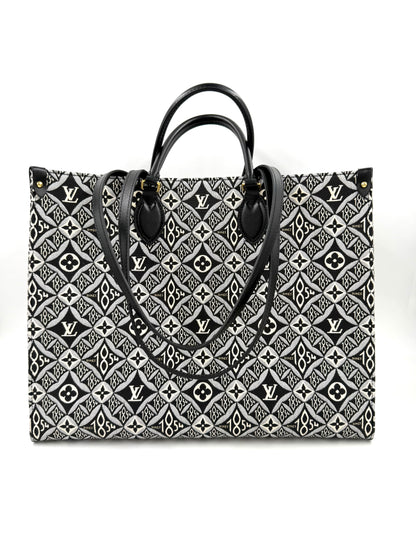 LOUIS VUITTON Onthego GM 1854 Edition große Designerhandtasche mit schwarz-weißer Logomuster-Stickerei und Ledergriffen
